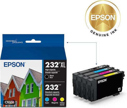مجموعة خراطيش حبر Epson 232 Claria عالية السعة باللون الأسود والألوان القياسية (T232XL-BCS) تعمل مع القوى العاملة WF-2930,2950 وExpression XP-4200,4205، (عبوة من قطعتين) in Kuwait