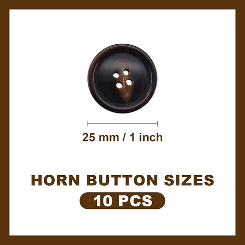 1 Inch 10PCS Brown Real Horn Buttons for Sewing and Crafts, 4-Hole Round Large Button for Clothes, Blazer, Suit, Overcoat, Winter Coat, Jacket, Tailoring, Replacement, DIY (25 mm Brown) Fumanlou in Saudi Arabia