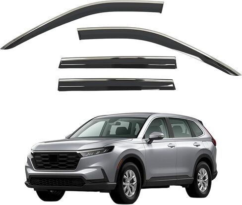 واقيات المطر لأقنعة النوافذ تناسب Honda CR-V 2023-2026 مع زخرفة من الكروم من الفولاذ المقاوم للصدأ، ملحقات مظلات فتحات التهوية للنافذة الجانبية للقناة الخارجية، أسود 4 قطع، 2024 2025 in Kuwait