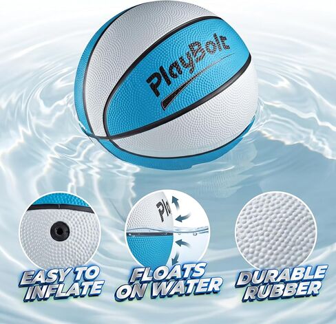PlayBolt 7-Inch Pool Basketballs (3 Pack) - Waterproof Water Toy Balls - Size 3 Floating Water Basketball for Pool Hoop, Swimming Pool Party Games, Kids & Adults, with Hand Pump in Saudi Arabia