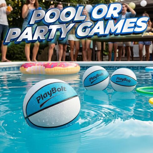 PlayBolt 7-Inch Pool Basketballs (3 Pack) - Waterproof Water Toy Balls - Size 3 Floating Water Basketball for Pool Hoop, Swimming Pool Party Games, Kids & Adults, with Hand Pump in Saudi Arabia