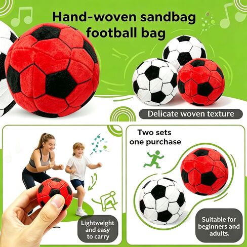 2 Pack Soccer Hackys Footbag Ball, Soft Plush Kick Bag Toy for Foot Coordination and Juggling Practice, Soccer Style Foot Skill Training Ball for Indoor Outdoor Fun (Black+Red) in Kuwait