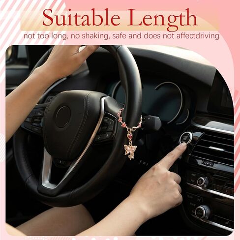 Steering Wheel Charm Accessory - Pink Butterfly Steering Wheel Chain for Automotive Protection Charm Decor Rosary Pendant Rearview Mirror Hanging Charms Gifts for Women Men Driver in Saudi Arabia