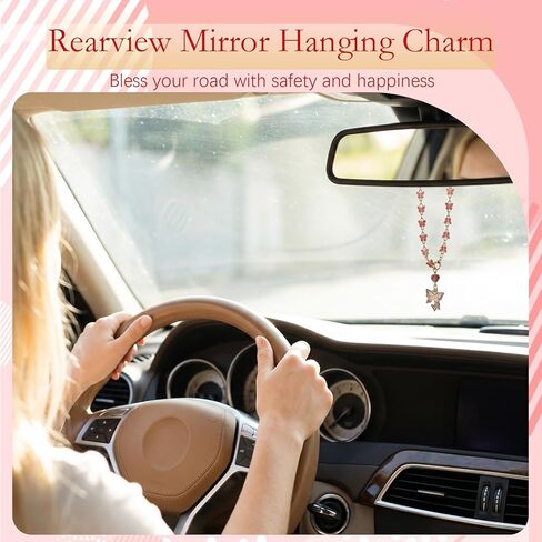 Steering Wheel Charm Accessory - Pink Butterfly Steering Wheel Chain for Automotive Protection Charm Decor Rosary Pendant Rearview Mirror Hanging Charms Gifts for Women Men Driver in Saudi Arabia