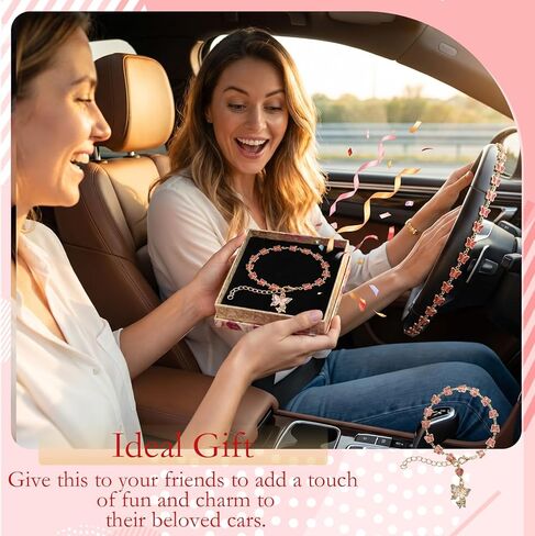 Steering Wheel Charm Accessory - Pink Butterfly Steering Wheel Chain for Automotive Protection Charm Decor Rosary Pendant Rearview Mirror Hanging Charms Gifts for Women Men Driver in Saudi Arabia