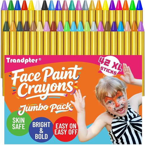 42Pcs XL Face Paint Crayons for Kids - Non-Toxic, Vibrant Colors Face Painting Crayons Kit| Easy to Use, Safe for Sensitive Skin and Perfect for Kids Party, Easter Makeup, School Event, Cosplay in Saudi Arabia