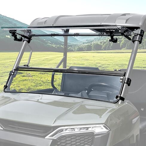 حاجب رياح قابل للطي 3 في 1 لملحقات Polaris Ranger 500، نافذة أمامية قلابة أمامية من البولي كربونات شفافة مقاس 1/5 بوصة، يمكن إغلاقها أو تهويتها أو فتحها بالكامل in Kuwait