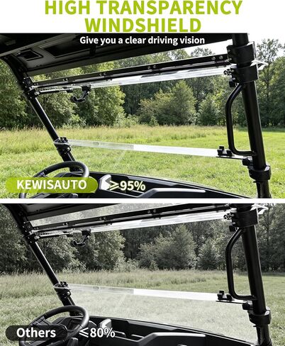 حاجب رياح قابل للطي 3 في 1 لملحقات Polaris Ranger 500، نافذة أمامية قلابة أمامية من البولي كربونات شفافة مقاس 1/5 بوصة، يمكن إغلاقها أو تهويتها أو فتحها بالكامل in Kuwait