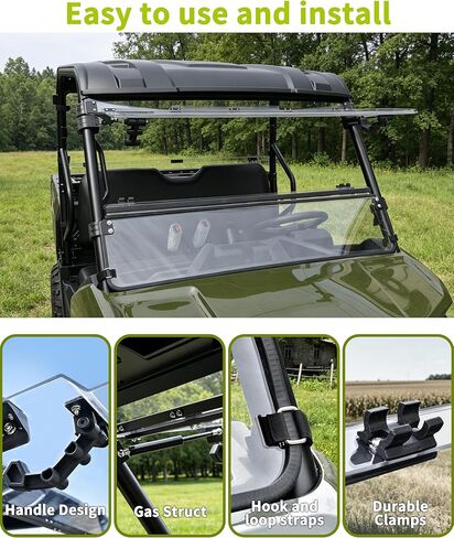 حاجب رياح قابل للطي 3 في 1 لملحقات Polaris Ranger 500، نافذة أمامية قلابة أمامية من البولي كربونات شفافة مقاس 1/5 بوصة، يمكن إغلاقها أو تهويتها أو فتحها بالكامل in Kuwait