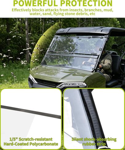 حاجب رياح قابل للطي 3 في 1 لملحقات Polaris Ranger 500، نافذة أمامية قلابة أمامية من البولي كربونات شفافة مقاس 1/5 بوصة، يمكن إغلاقها أو تهويتها أو فتحها بالكامل in Kuwait