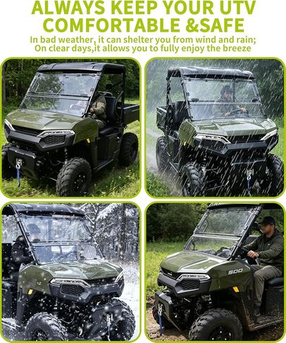 حاجب رياح قابل للطي 3 في 1 لملحقات Polaris Ranger 500، نافذة أمامية قلابة أمامية من البولي كربونات شفافة مقاس 1/5 بوصة، يمكن إغلاقها أو تهويتها أو فتحها بالكامل in Kuwait