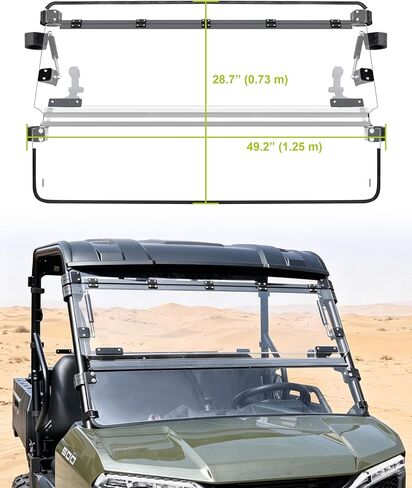 حاجب رياح قابل للطي 3 في 1 لملحقات Polaris Ranger 500، نافذة أمامية قلابة أمامية من البولي كربونات شفافة مقاس 1/5 بوصة، يمكن إغلاقها أو تهويتها أو فتحها بالكامل in Kuwait