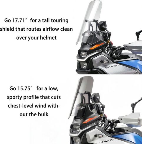 Touring Windshield for CFMoto Ibex 450 450MT, 4.3mm PMMA Acrylic Tall Adventure Windscreen, No-Drill Bolt-On Replacement Screen, Clear 17.71" in Saudi Arabia