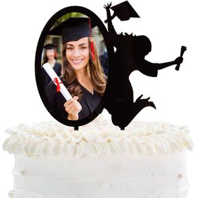 أغطية كعكة Congrats Grad 2026 - أكريليك أسود مع إطار صورة لتزيين الكيك - فئة 2026 من لوازم حفلات خريجي الكلية - صورة ظلية أنيقة لفتاة تهتف لتزيين التخرج in Kuwait