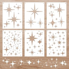 6Pcs Large Star Stencil for Painting, Reusable Star Stencil for Painting DIY Stars Pattern Paintings Stencils Set Sparkle Stars Template Wall Drawing Stencils for Wall Wood Craft Canvas Fabric in Saudi Arabia