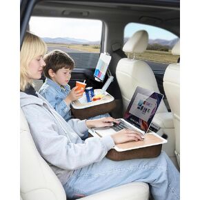 Car Desk for Laptop with Mouse Pad, Car Tablet Holder Back Seat for Kids, Car Tray Table for Front Seat Passenger, Portable Soft Pillow Stand for Vehicle Bed Sofa - Wood Grain in Kuwait
