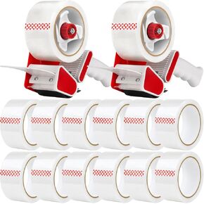 2 Pack Heavy Duty Packing Tape Dispenser Gun with 12 Pack Clear Packaging Tapes, 2 Inch Packaging Tape with Dispenser for Carton Sealing, Moving Boxes, Shipping (Red) in Saudi Arabia