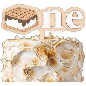 Wooden Cake Topper -'One' Birthday Cake Topper, Laser Cut Wood, First Birthday Party Decor (S'mores-themed cake topper) in Saudi Arabia