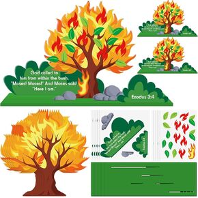 Soulchen 24 Set 3D Burning Bush Stand-up Craft Kit for Kids, Felt VBS Religious Baby Moses Crafts Exodus 3: 4 DIY Bushes for Sunday School Home Church Classroom Students Activities in Kuwait