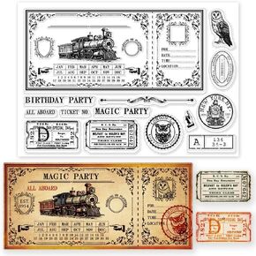 Vintage Train Ticket Clear Stamps for DIY Scrapbooking Retro Postmark Silicone Clear Stamp Seals Transparent Stamps for Cards Making Photo Album Journal Home Decoration in Kuwait