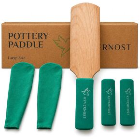 KYVERNOST Large Pottery Paddle for Clay, Dual-Surface Wooden Clay Shaping Tool with Anti-Stick Fabric Sleeves, Foam Grip & 2 Spare Handles for Ceramic Handbuilding, Bowls, Mugs & Vases in Saudi Arabia