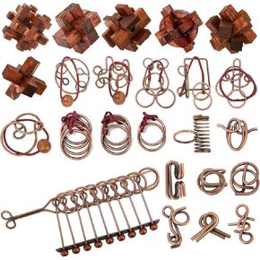 24 Pcs Brain Teaser Puzzles for Adults - Metal & Wooden 3D IQ Test Logic Game, Unlock Interlocking Brain Puzzle Toys for Teens Kids, Smart Educational Desk Toy for Mind Challenges in Saudi Arabia