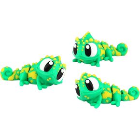 PowerTRC 3D Printed Articulated Chameleon Fidget Toy 3 Pack – Flexible Cute Animal Desk Decor, Adult Stress Relief Fidget Collectible – 3D Printed in USA in Saudi Arabia