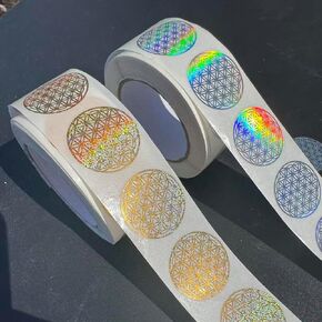 1000 Pcs Flower of Life Stickers Roll, Foil Golden & Holographic Sacred Geometry Round Stickers, Self Adhesive Spiritual Labels for Gift Wrapping, Packaging, Crafts Decoration in Saudi Arabia
