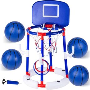 2-in-1 Floating Pool Basketball Hoop Set,Blue Swimming Pool Basketball Hoop with Backboard,4 Balls,6 Rings & Pump,Water Basketball Hoop for Pool Party Fun & Outdoor Indoor Pool Toys in Saudi Arabia