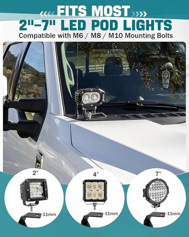 دعامات تثبيت على غطاء محرك السيارة LED لسيارة Ford Super Duty F250/F350/F450/F550 2017-2022، فولاذ عالي التحمل، تثبيت بدون مثقاب يناسب مصابيح جراب مقاس 2 بوصة - 7 بوصة in Kuwait