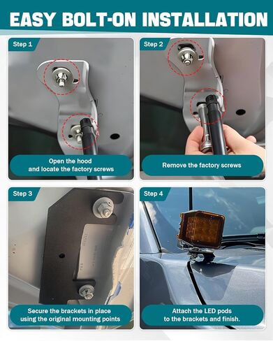 دعامات تثبيت على غطاء محرك السيارة LED لسيارة Ford Super Duty F250/F350/F450/F550 2017-2022، فولاذ عالي التحمل، تثبيت بدون مثقاب يناسب مصابيح جراب مقاس 2 بوصة - 7 بوصة in Kuwait