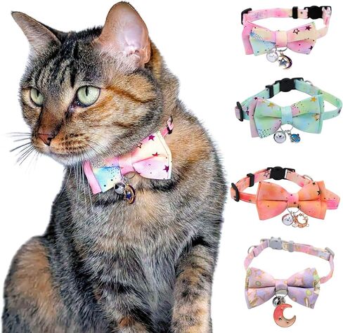 Celestial Galaxy Cat Collar with Bow, Bell & Moon Charm – Adjustable Breakaway Bowtie Collar for Cats (Pink) in Saudi Arabia