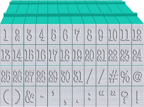 PEGZ® V2 Alphabet Stamps Clickable - Connectable American Typewriter Font (48 Numbers & Symbols, 2 Blanks, 50 pc Medium Size) in Saudi Arabia