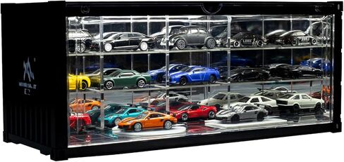 1/64 Scale Display Case Car Garage Moldel, Container Box Style LED Diorama for Toy Car Display and Storage Cars Stackable Collectible Display Box with Front Flip Door in Saudi Arabia