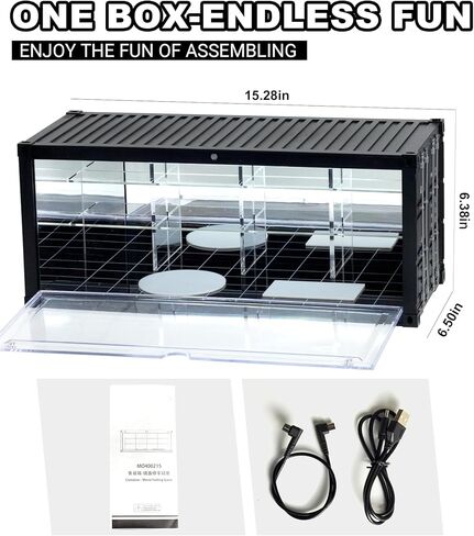 1/64 Scale Display Case Car Garage Moldel, Container Box Style LED Diorama for Toy Car Display and Storage Cars Stackable Collectible Display Box with Front Flip Door in Saudi Arabia