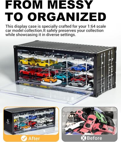 1/64 Scale Display Case Car Garage Moldel, Container Box Style LED Diorama for Toy Car Display and Storage Cars Stackable Collectible Display Box with Front Flip Door in Saudi Arabia