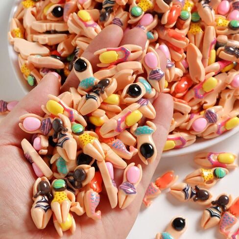 Acxico 50pcs Mixed Colorful Resin Cartoon Swimmer Charms, Assorted Colors & Designs with Playful Style & Detailed Craftsmanship for DIY Crafts & Jewelry Making in Kuwait