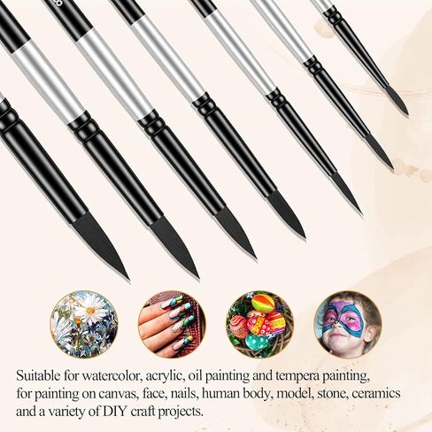7 Pcs Round Pointed Tip Paint Brushes Set Watercolor Brushes Artist Paintbrushes Round Nylon Hair Art Paints Brush for Acrylic Watercolors Gouache Inks Oil Tempera Craft and Detail Painting in Kuwait