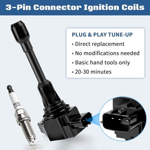 UF549 Ignition Coil Pack & 9029 Spark Plugs for 2.5L Nissan Altima Versa Rogue Sentra Cube 1.8L 1.6L 2.0L L4 2007 2008 2009 2010 2011 2012 2013 2014 2015 2016 2017 Coils, 4 Packs in Kuwait