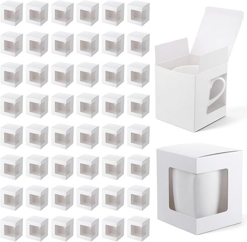 50 Pack Mug Boxes for Gifts, Small Mug Gift Box with Clear Window, 4.88 X 4.33 X 4.13 Inch White Blank Ornament Gift Box Bulk for Wedding Packaging Coffee Mugs Cups, Candle Boxes 11oz, 12oz, 15oz in Kuwait