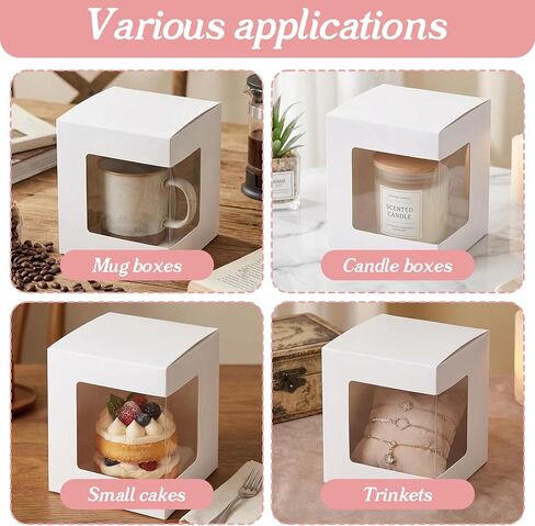 50 Pack Mug Boxes for Gifts, Small Mug Gift Box with Clear Window, 4.88 X 4.33 X 4.13 Inch White Blank Ornament Gift Box Bulk for Wedding Packaging Coffee Mugs Cups, Candle Boxes 11oz, 12oz, 15oz in Kuwait