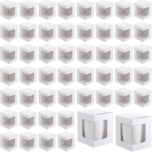 50 Pack Mug Boxes for Gifts, Small Mug Gift Box with Clear Window, 4.88 X 4.33 X 4.13 Inch White Blank Ornament Gift Box Bulk for Wedding Packaging Coffee Mugs Cups, Candle Boxes 11oz, 12oz, 15oz in Kuwait