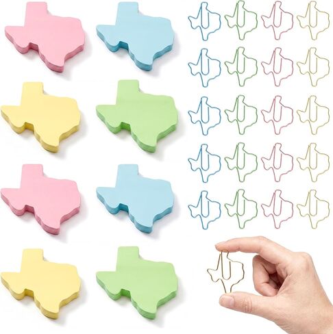 ACOCO Texas Shaped Sticky Notes and Paper Clips Set, Tear-Resistant Texas Theme Gifts for Office and Scrapbooking, 320 Sheets and 20 Metal State Clips in Saudi Arabia