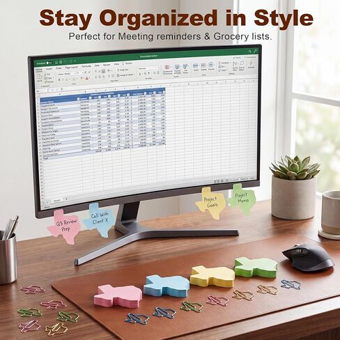 ACOCO Texas Shaped Sticky Notes and Paper Clips Set, Tear-Resistant Texas Theme Gifts for Office and Scrapbooking, 320 Sheets and 20 Metal State Clips in Saudi Arabia