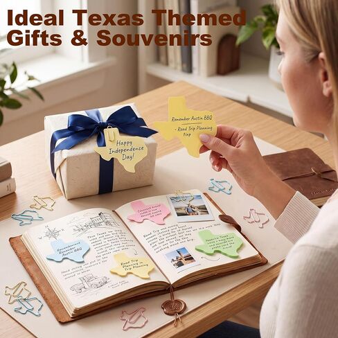 ACOCO Texas Shaped Sticky Notes and Paper Clips Set, Tear-Resistant Texas Theme Gifts for Office and Scrapbooking, 320 Sheets and 20 Metal State Clips in Saudi Arabia