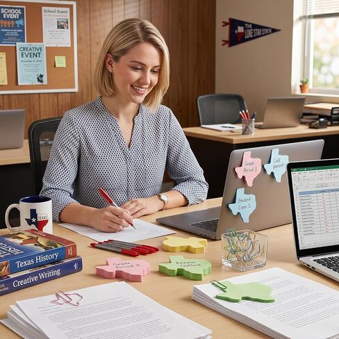 ACOCO Texas Shaped Sticky Notes and Paper Clips Set, Tear-Resistant Texas Theme Gifts for Office and Scrapbooking, 320 Sheets and 20 Metal State Clips in Saudi Arabia