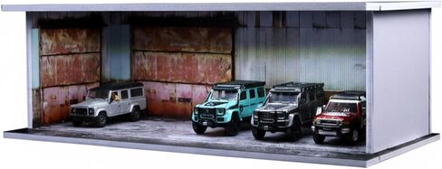 1:64 Scale Diecast Car Display Case with LED Light & Dustproof Acrylic Door - Diorama Parking Garage, Abandon Warehouse Scene - Stackable & Linkable Storage for Hot Wheels, Matchbox in Saudi Arabia