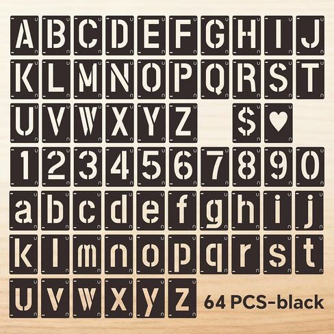 2 Inch Reusable Letter Stencils Symbol Numbers Craft Stencils, 64 Pcs Interlocking Stencil Kit for Painting on Wood, Wall, Fabric, Rock, Chalkboard, Sign, DIY Art Projects(Black) in Saudi Arabia