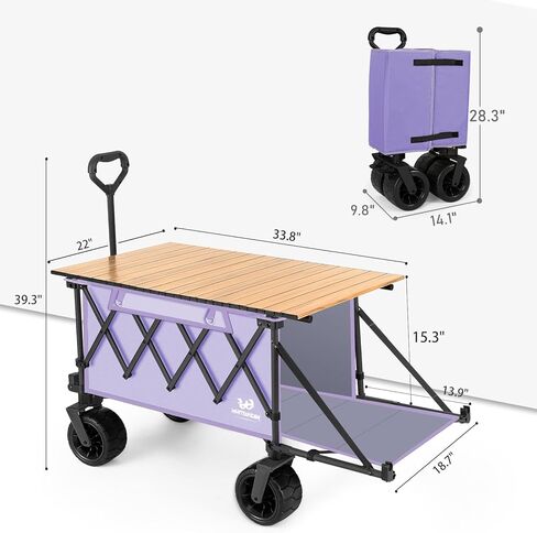 Whitsunday Collapsible Wagon with Tailgate and Big Wheel,Heavy Duty Utility Folding Wagons for Beach Camping Outdoor Purple in Saudi Arabia