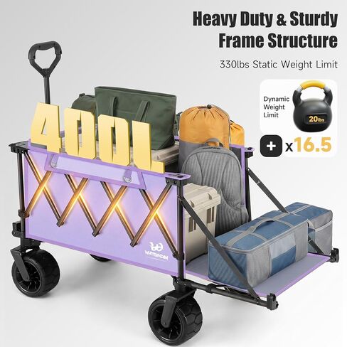 Whitsunday Collapsible Wagon with Tailgate and Big Wheel,Heavy Duty Utility Folding Wagons for Beach Camping Outdoor Purple in Saudi Arabia